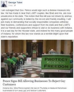 George Takei boycotts Indiana