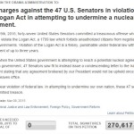 White House petition prosecute 47 senators Iran letter as of 3-13-15