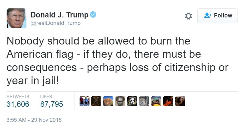 Trump flag burning tweet