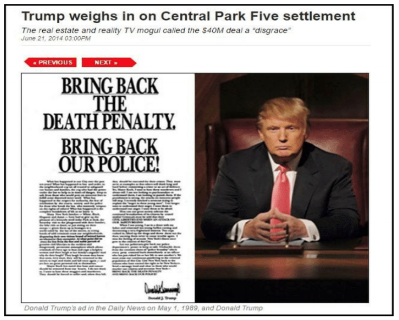 Racist Trump Still Thinks The Central Park Five Are Guilty