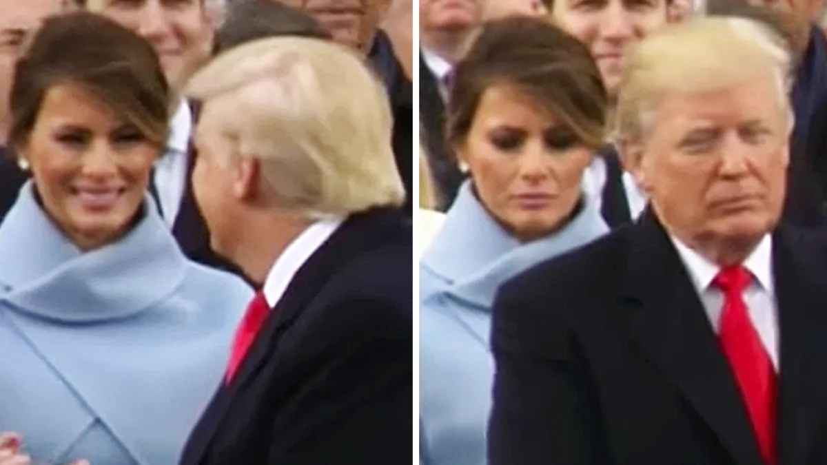 melania frowning behind trump